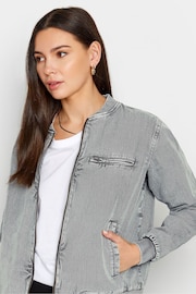 Long Tall Sally Grey Acid Wash Bomber Jacket - Image 4 of 4