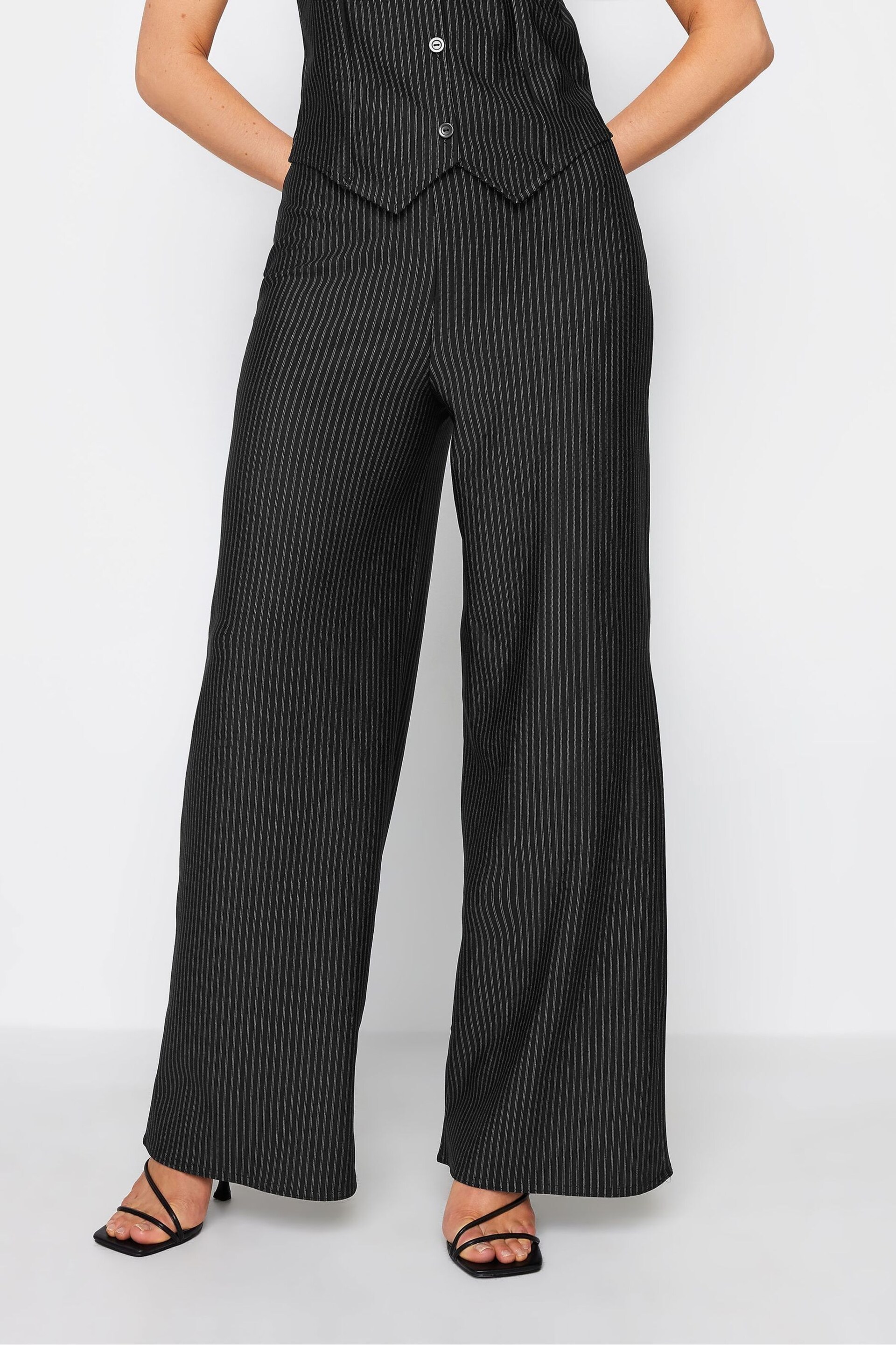 Long Tall Sally Black Pinstripe Wide Leg Trousers - Image 2 of 4