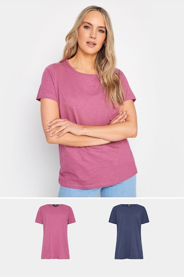 Long Tall Sally Blue Stripe Short Sleeve T-Shirts 2 Pack