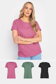 Long Tall Sally Black/Pink 100% Cotton Short Sleeve T-Shirts 3 Pack - Image 1 of 5