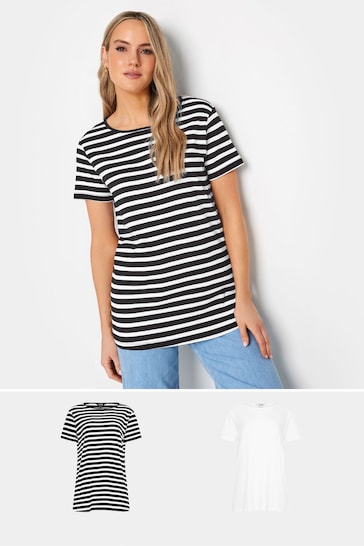 Long Tall Sally Black/White Stripe Short Sleeve T-Shirts 2 Pack