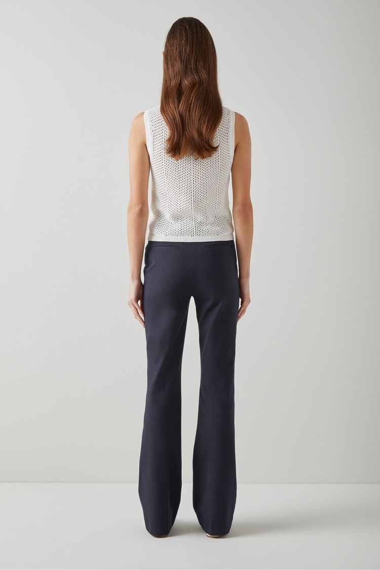 LK Bennett Blue Susie Cotton Blend Flare Trousers - Image 2 of 4