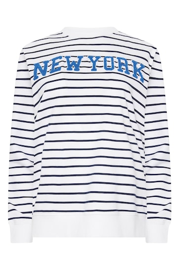 M&Co White Striped Long Sleeve New York Sweat Top