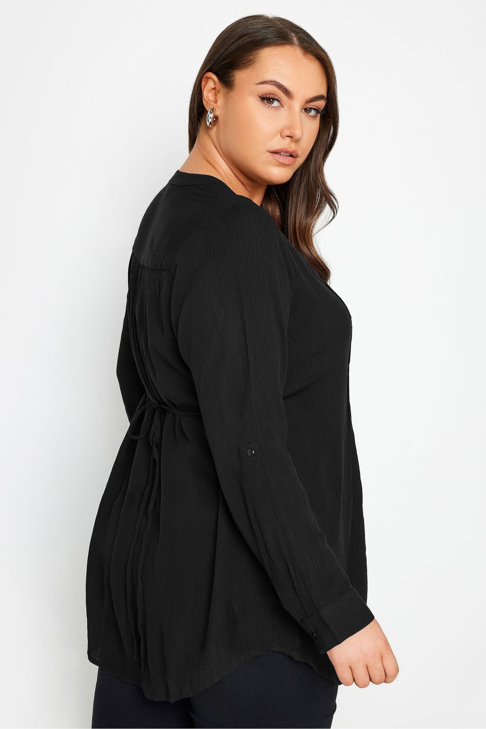 Yours Curve Black Embellished Henley Shirt - Image 2 of 4