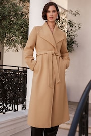 Love & Roses Camel Petite Shawl Collar Belted Coat - Image 4 of 4