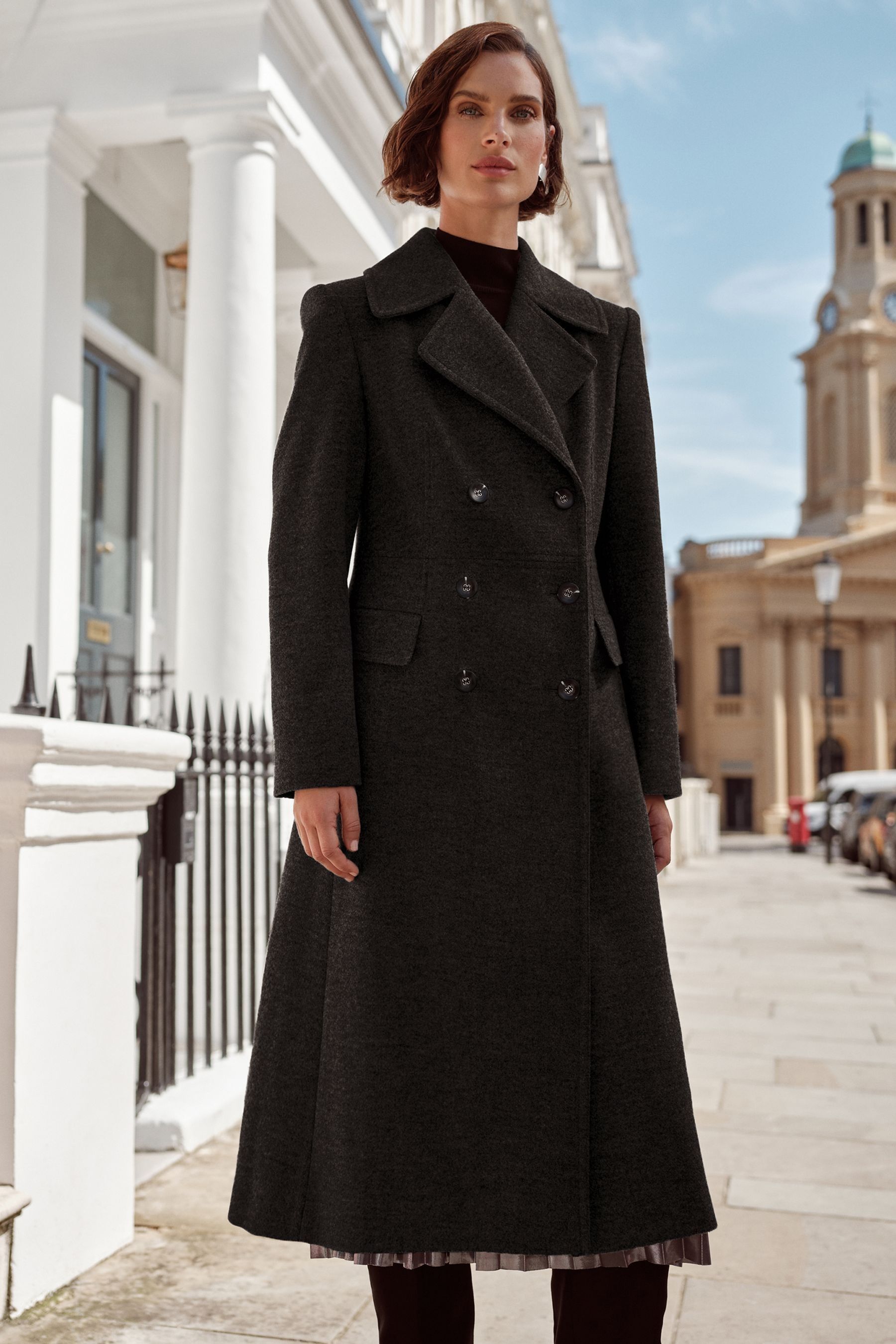 Buy Love Roses Black Petite Double Breasted Hourglass Coat With Wool from the Next UK online shop