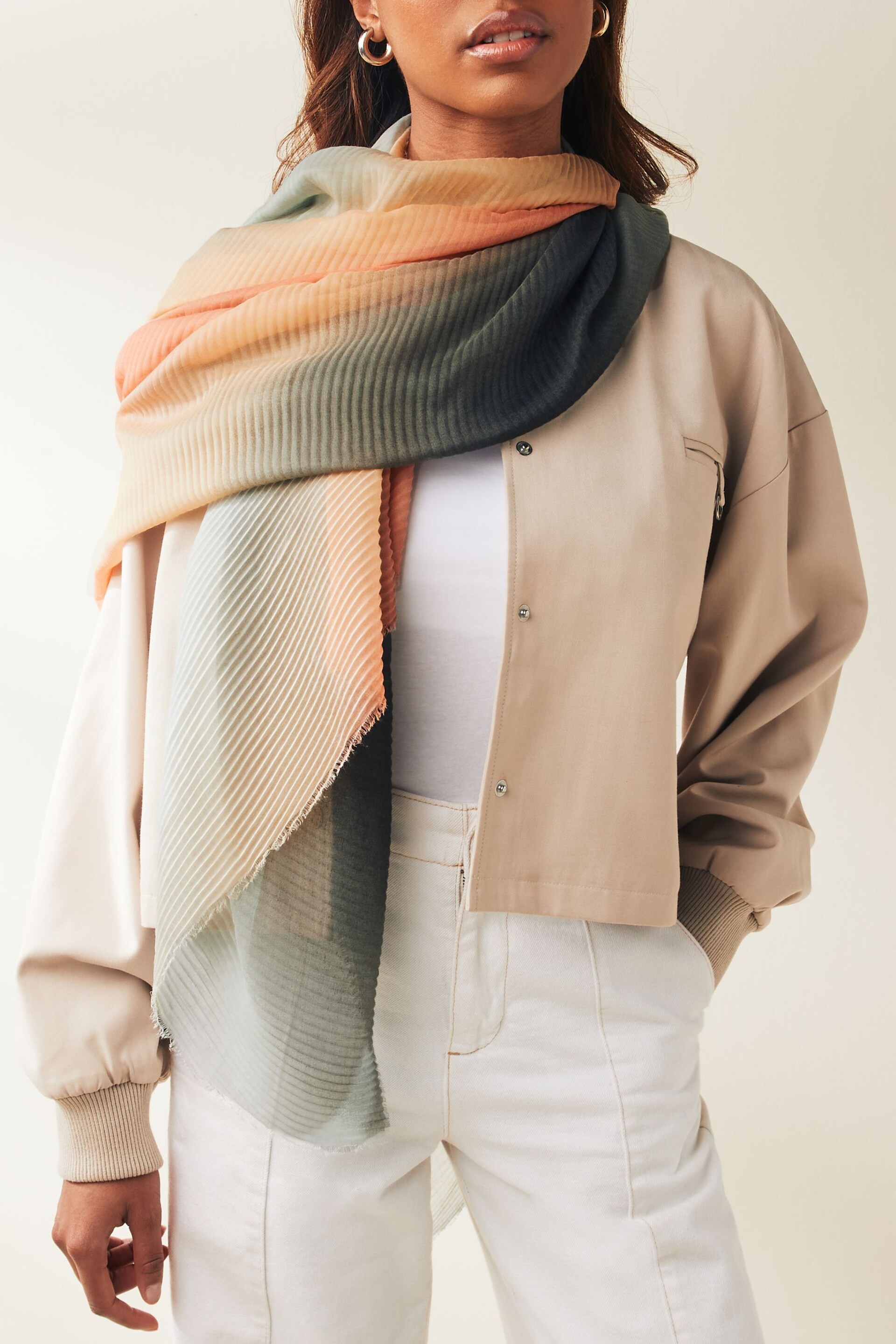 Nude Ombre Plisse Lightweight Scarf - Image 1 of 5
