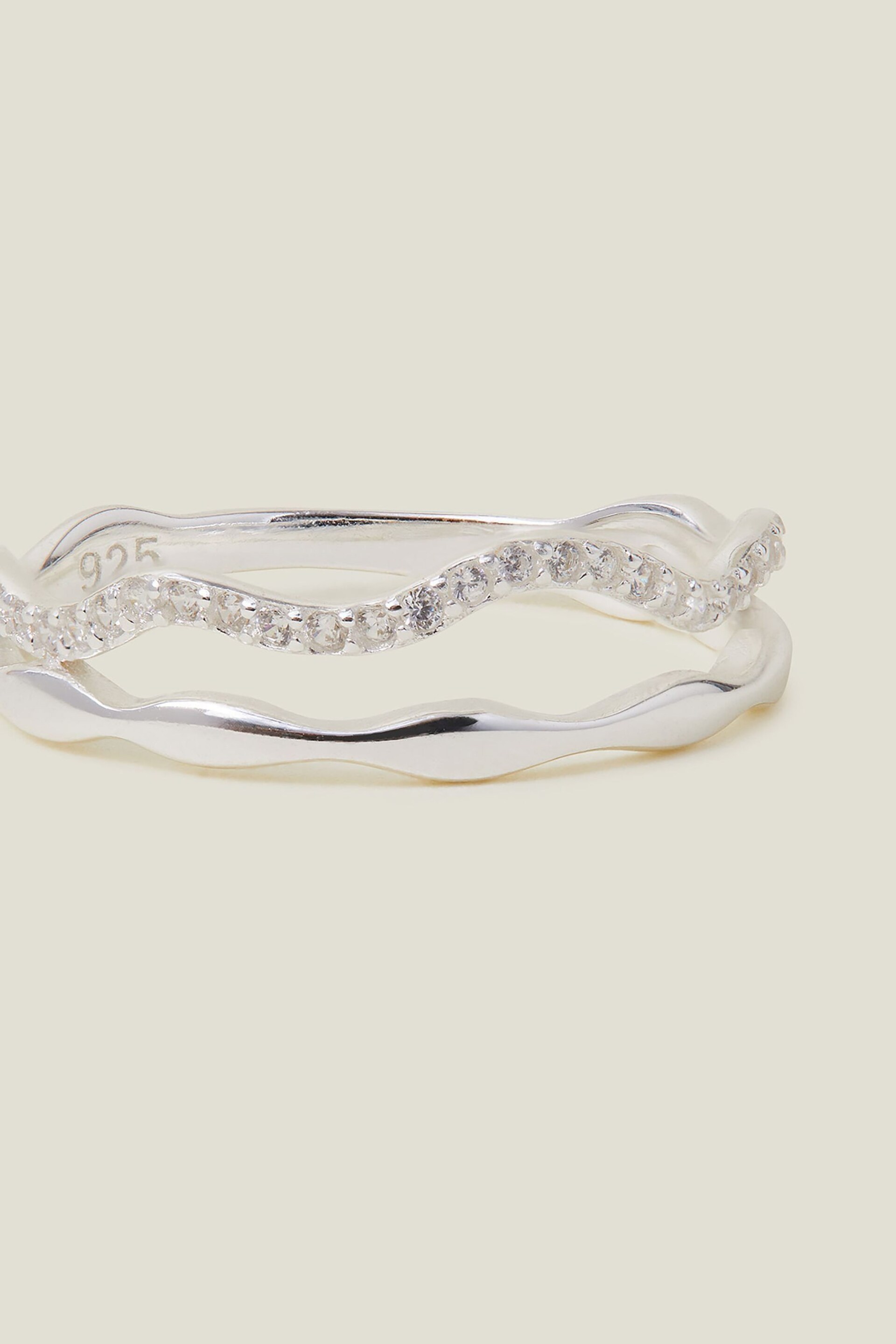 Accessorize Sterling Silver Plated Sparkle Wiggle Ring - Image 2 of 3