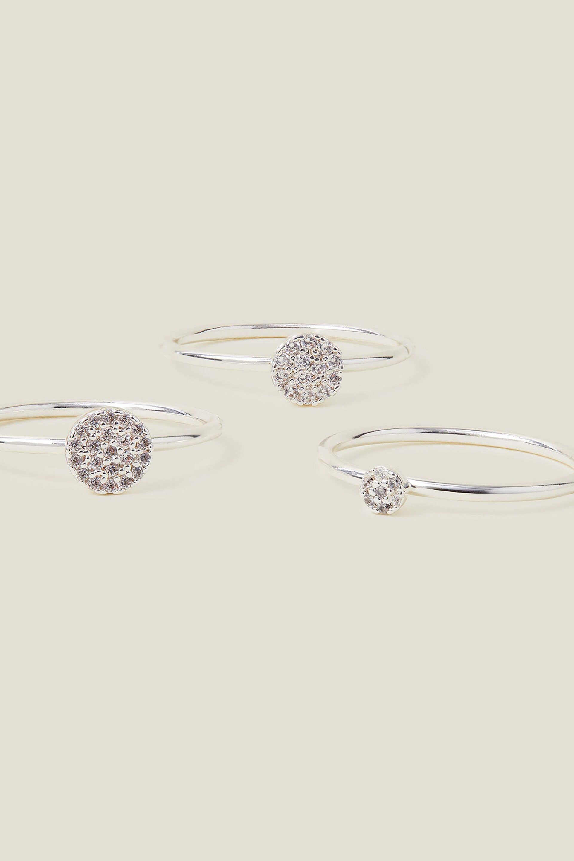 Accessorize Sterling Silver Plated Sparkle Rings 3 Pack - Image 2 of 3