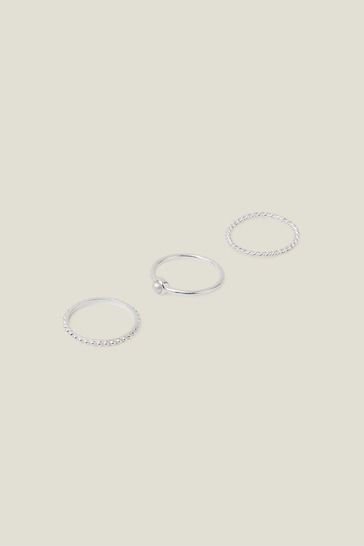 Accessorize Sterling Silver Plated Pearl Stacking Rings  3-Pack