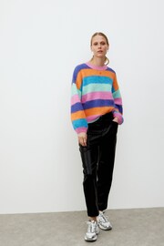Oliver Bonas Pink Fluffy Rainbow Knitted Jumper - Image 1 of 8