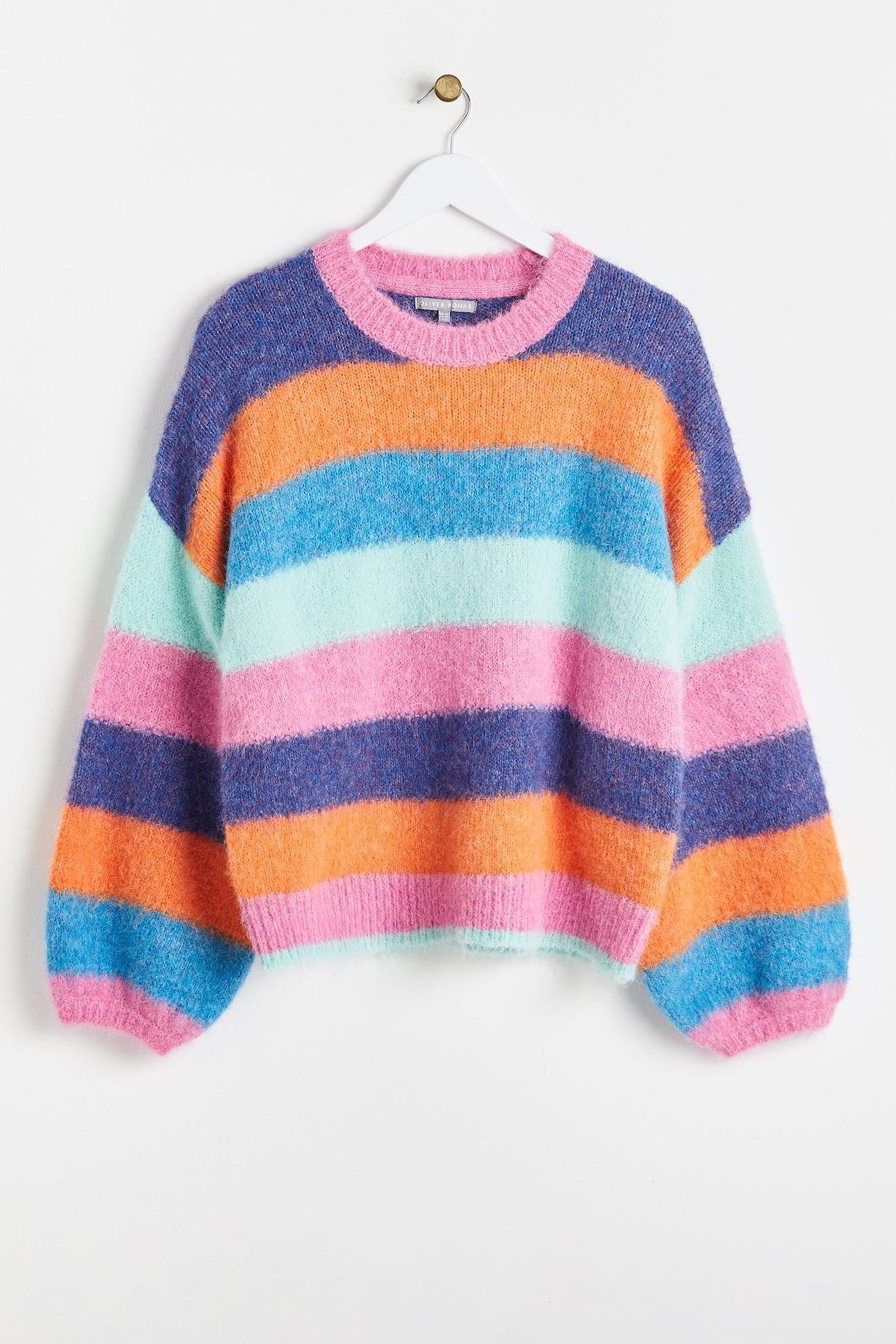 Oliver Bonas Pink Fluffy Rainbow Knitted Jumper - Image 4 of 8