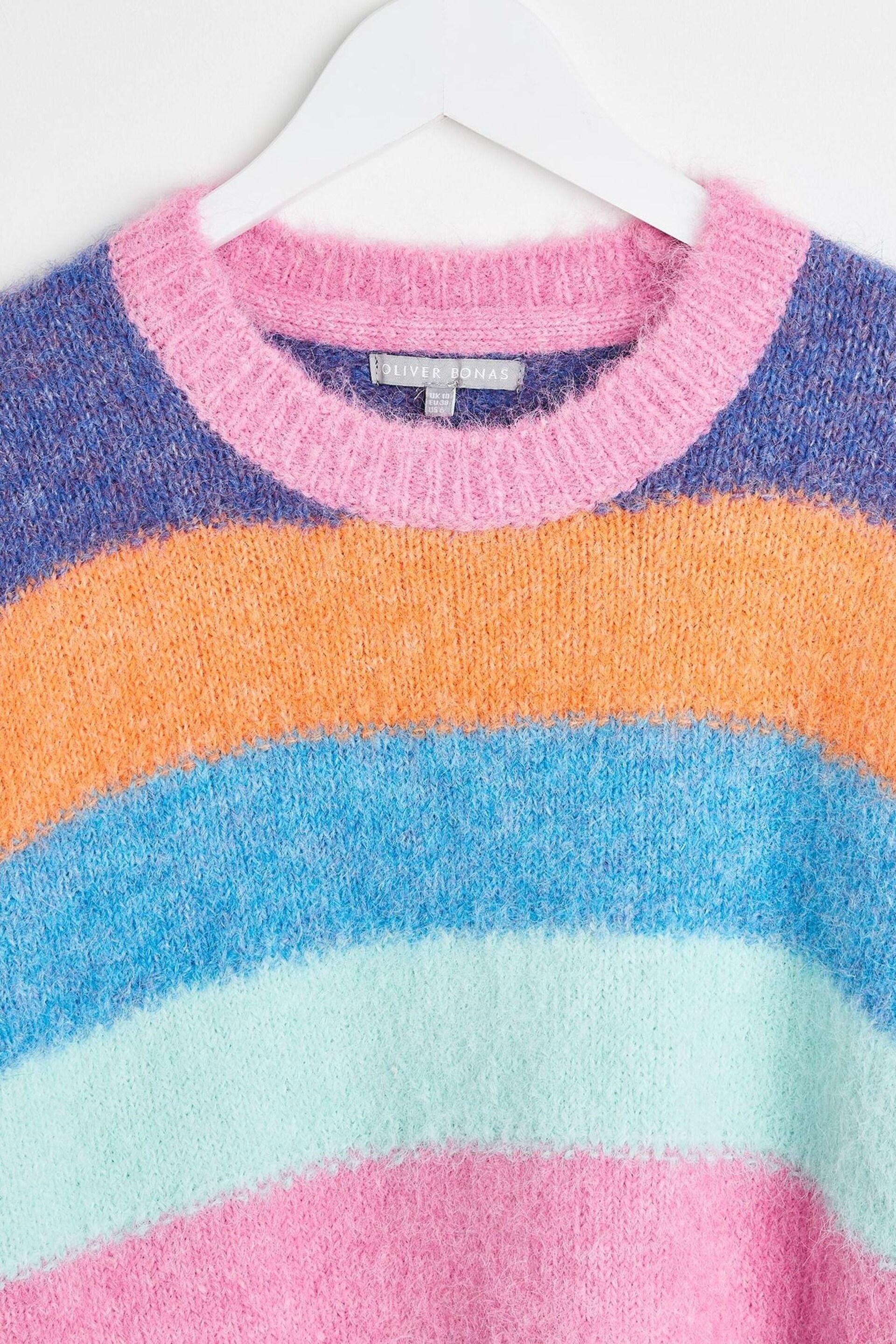 Oliver Bonas Pink Fluffy Rainbow Knitted Jumper - Image 6 of 8