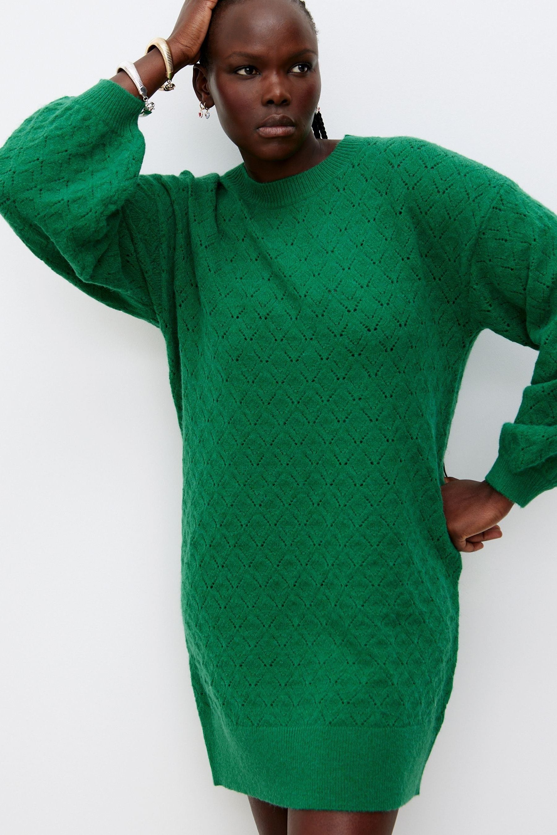 Green knitted jumper dress discount
