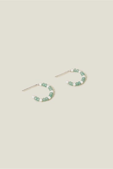 Accessorize Green Sterling Silver-Plated Beaded Hoops
