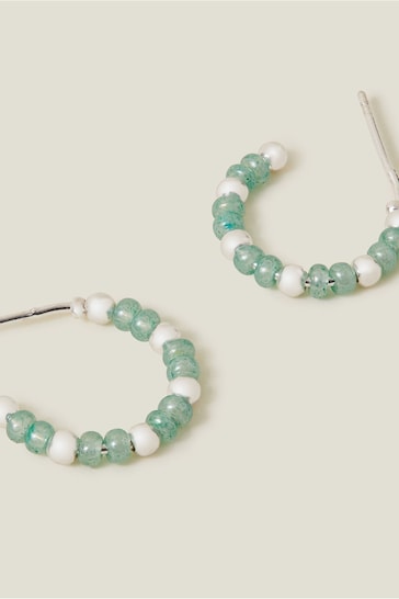 Accessorize Green Sterling Silver-Plated Beaded Hoops