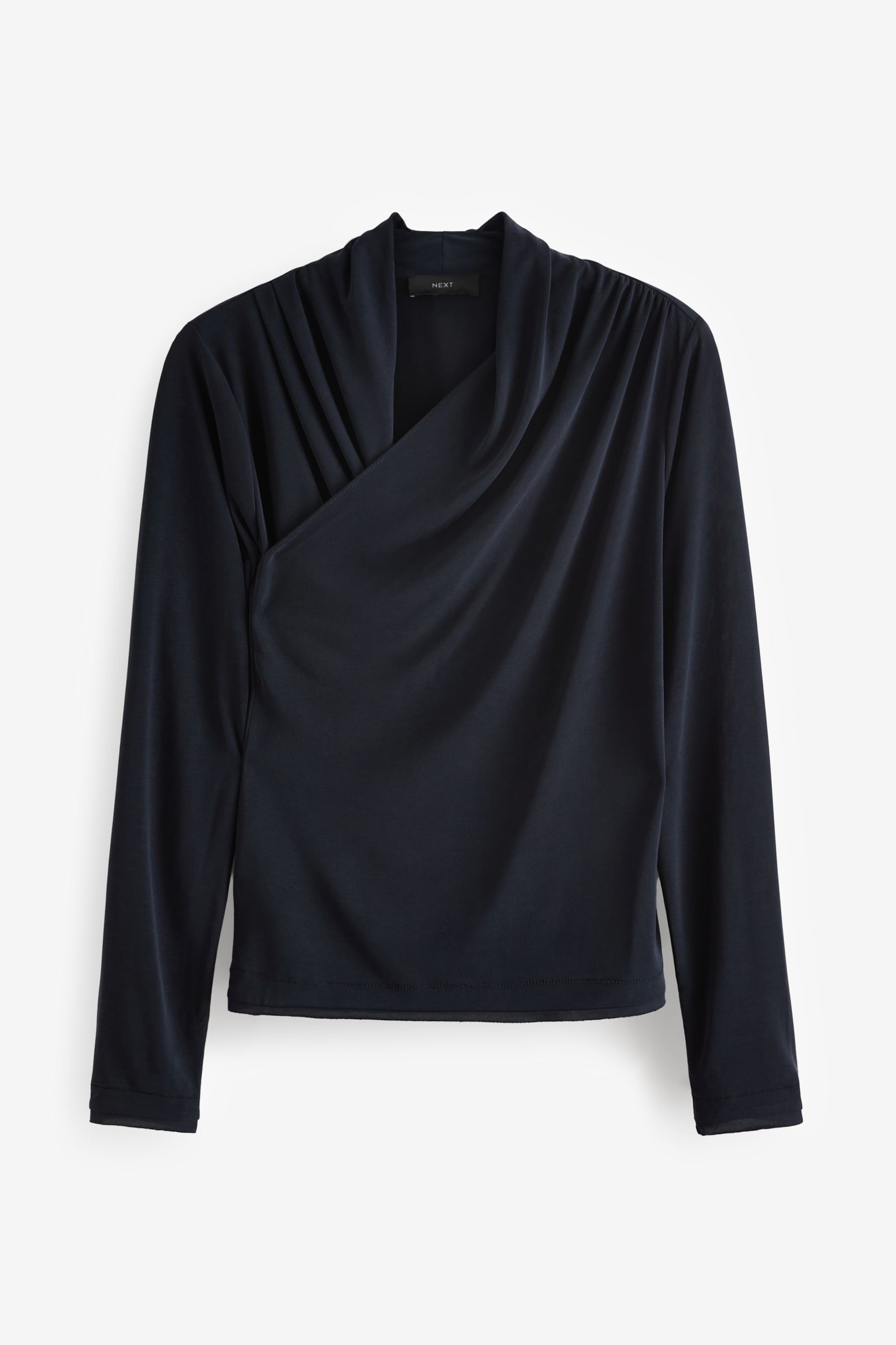 Navy Blue Wrap Neck Modal Rich Long Sleeve Top - Image 5 of 6