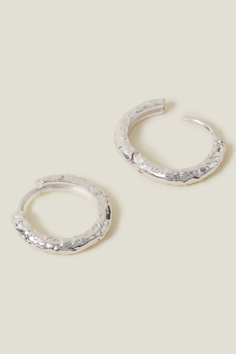 Accessorize Sterling Silver Plated Molten Huggie Hoops - Image 2 of 3