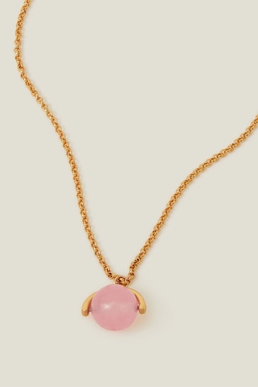 Accessorize Pink 14ct Gold-Plated Sphere Rose Quartz Pendant Necklace