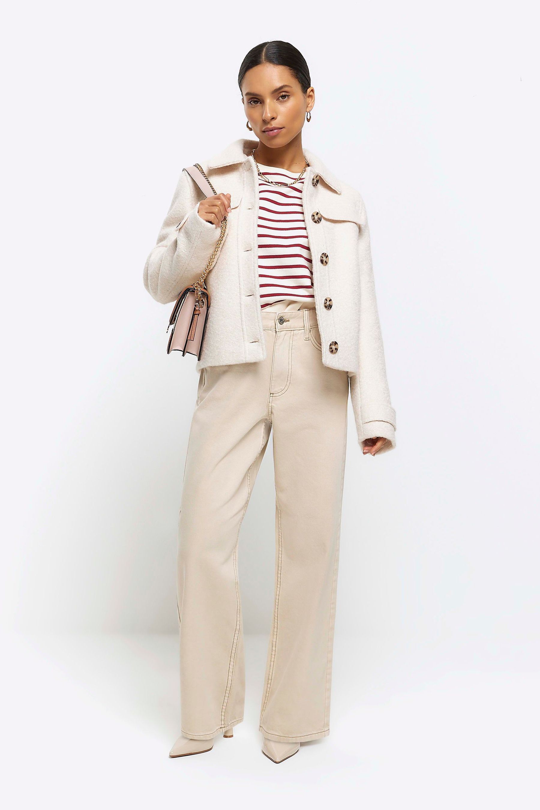 River Island Cream High Rise Relaxed Straight Jeans