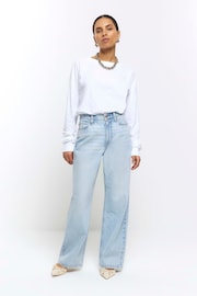 River Island Blue Petite Straight Fit High Rise Relaxed Jeans - Image 1 of 5