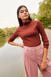 Red Long Sleeve Ribbed Roll Neck Top - Image 2 of 4