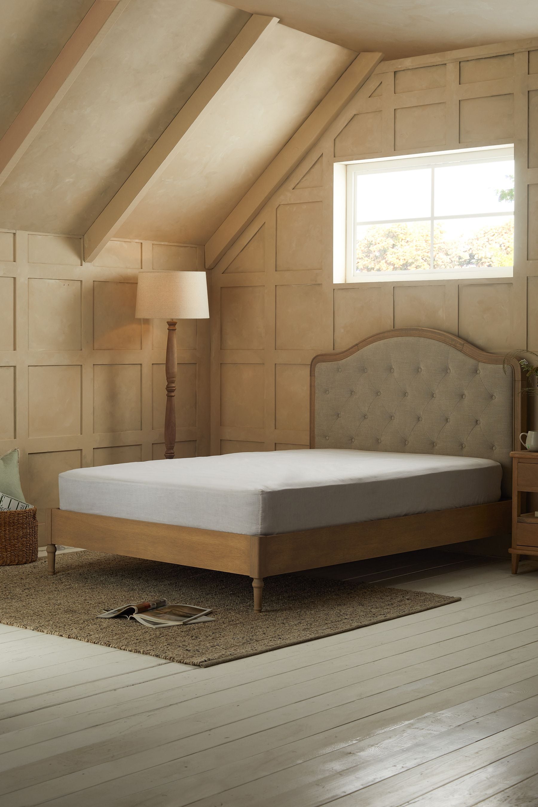Buy Soft Texture Light Natural Rose Wood Upholstered Bed Frame