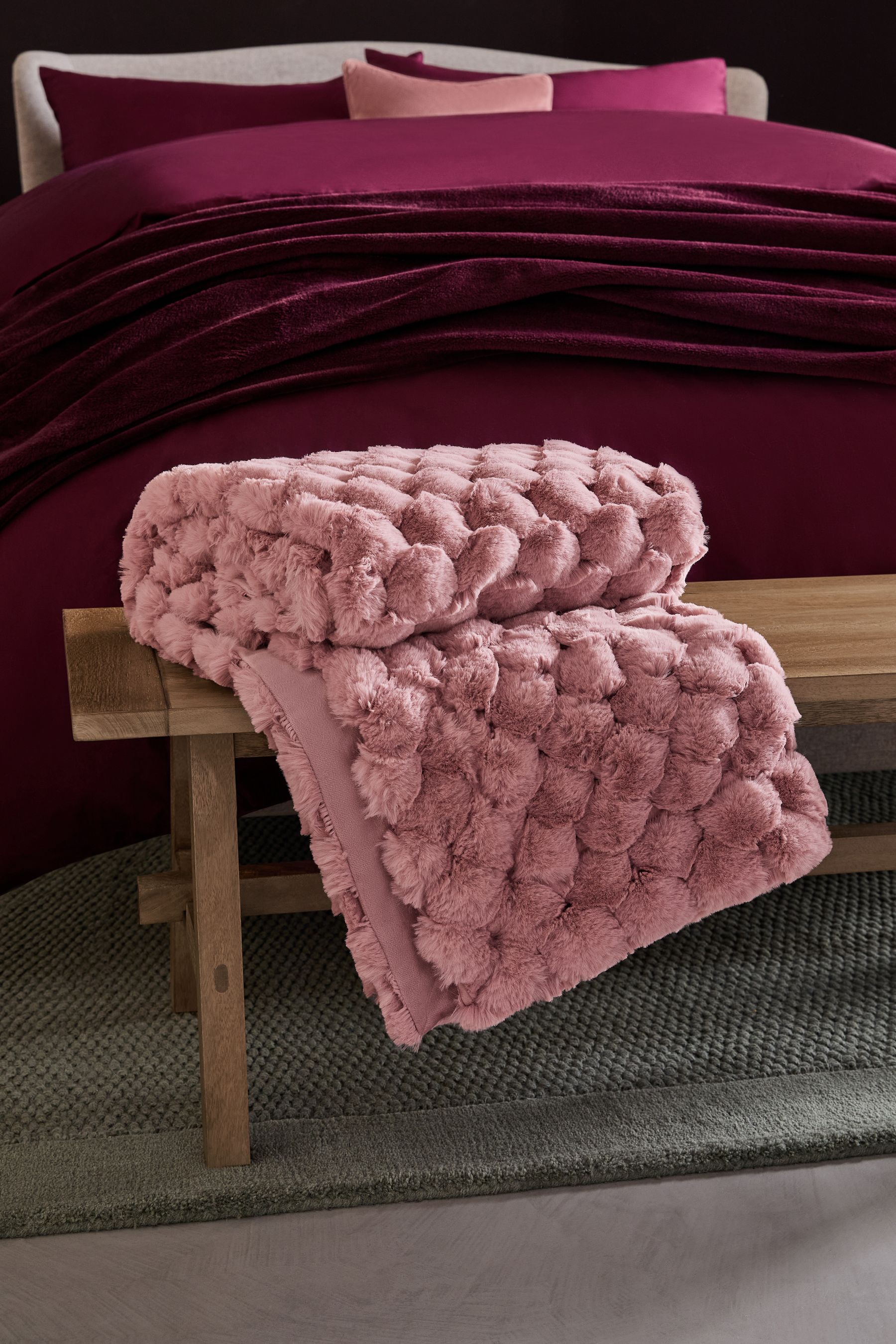 Buy Pink Luna Scalloped Plush Faux Fur Throw from the Next UK online shop