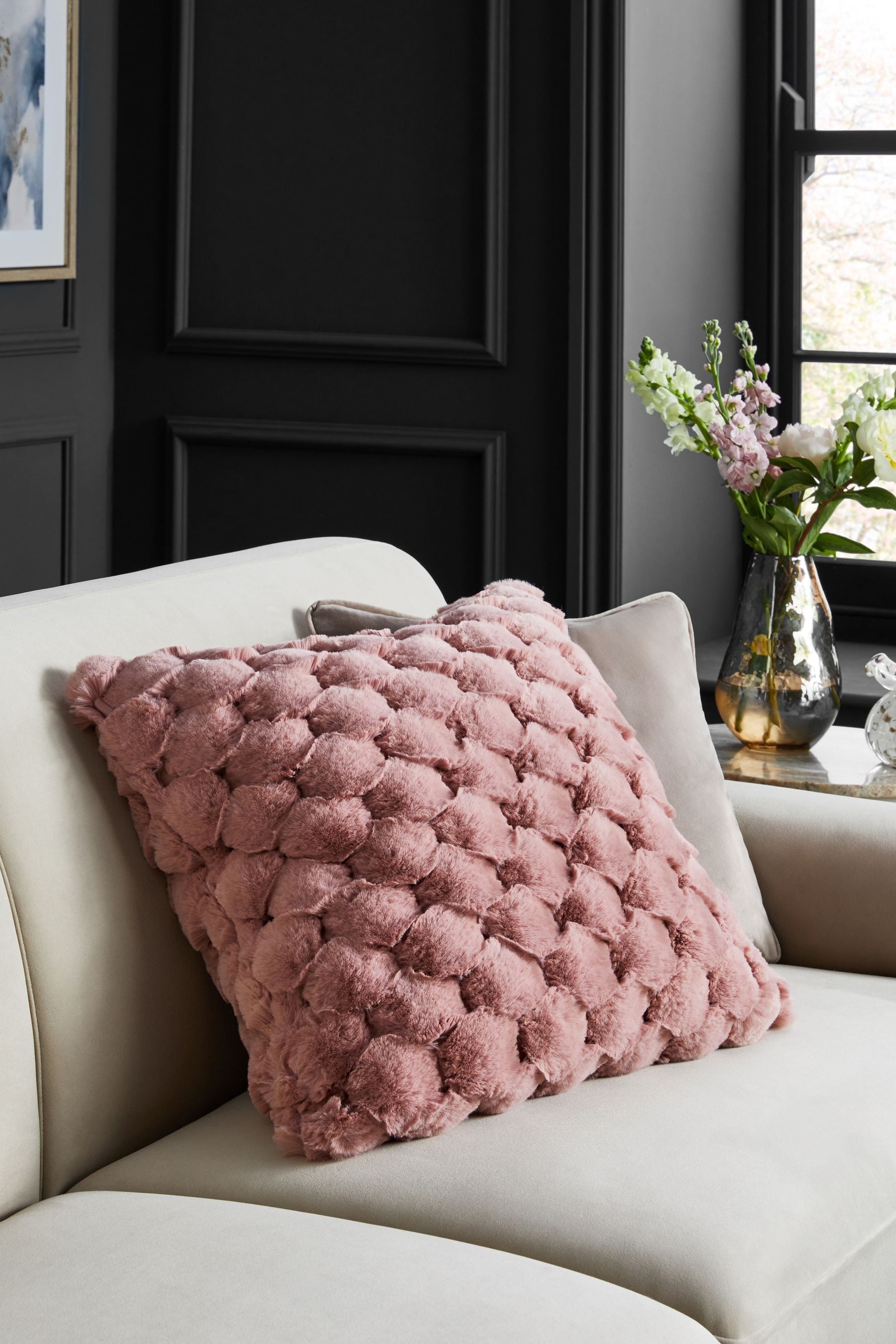 Buy Pink 50 x 50cm Luna Scallop Faux Fur Cushion from Next Luxembourg