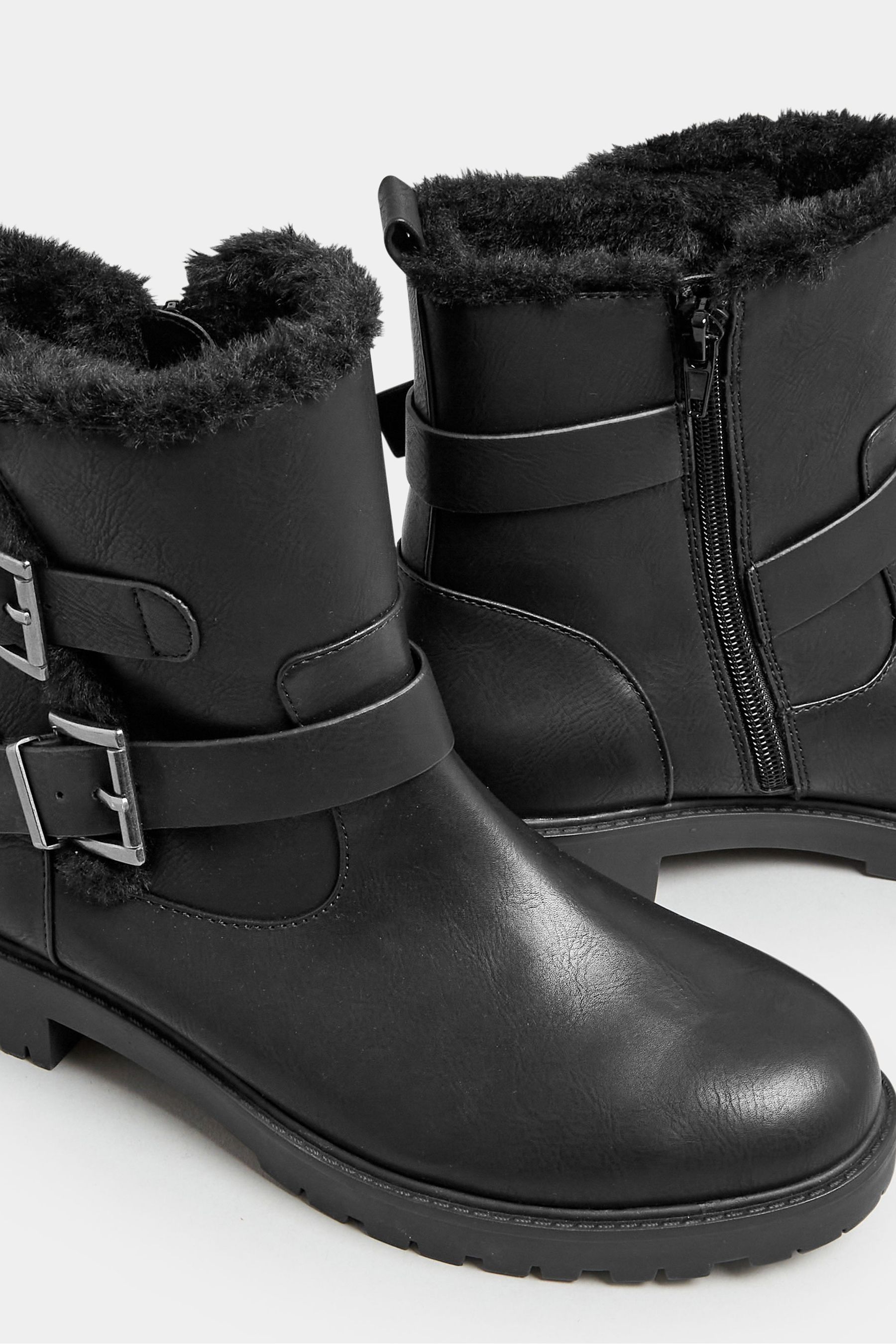 Buy Yours Curve Black Wide Fit Faux Fur Biker Boots from Next Luxembourg
