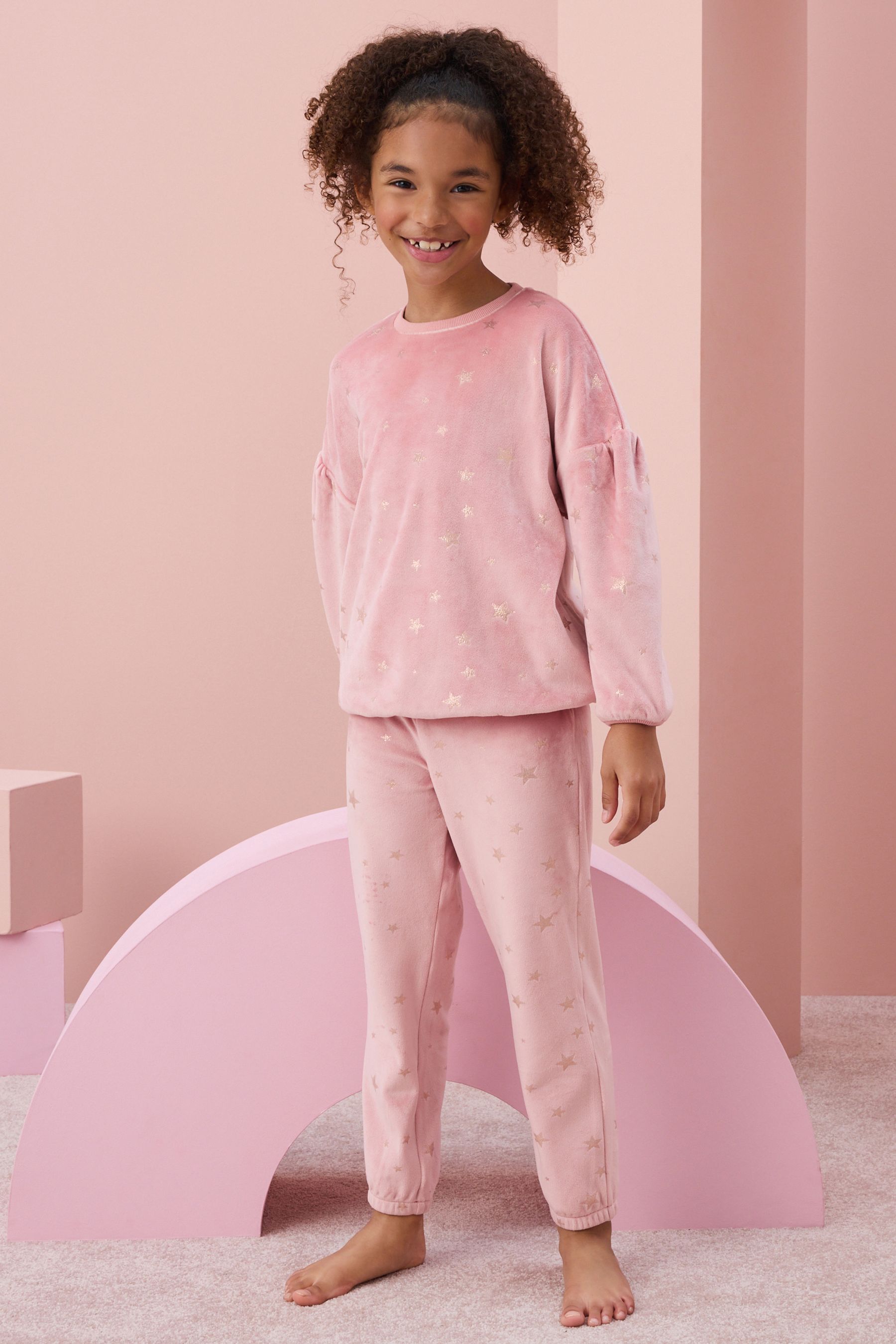 Pink Metallic Star Cosy Fleece Pyjamas 9mths 16yrs