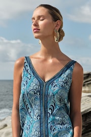 Love & Roses Blue Paisley V Neck V Back Woven Vest - Image 1 of 4