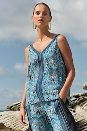 Love & Roses Blue Paisley V Neck V Back Woven Vest - Image 2 of 4