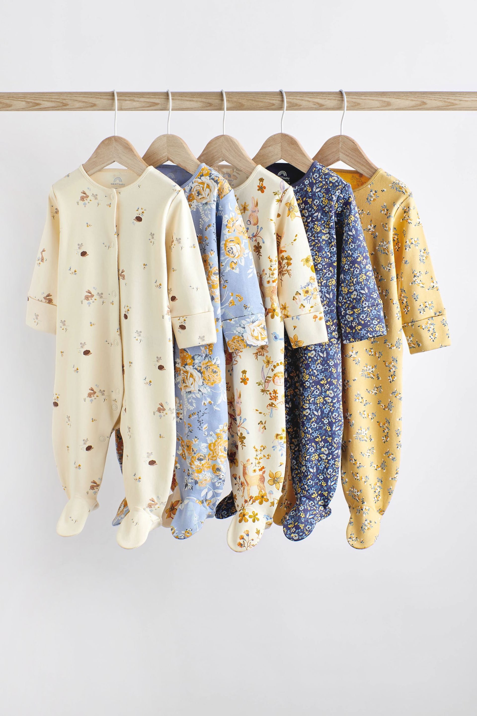 Ochre Yellow Baby Footed Sleepsuits 5 Pack (0-2yrs) - Image 1 of 16
