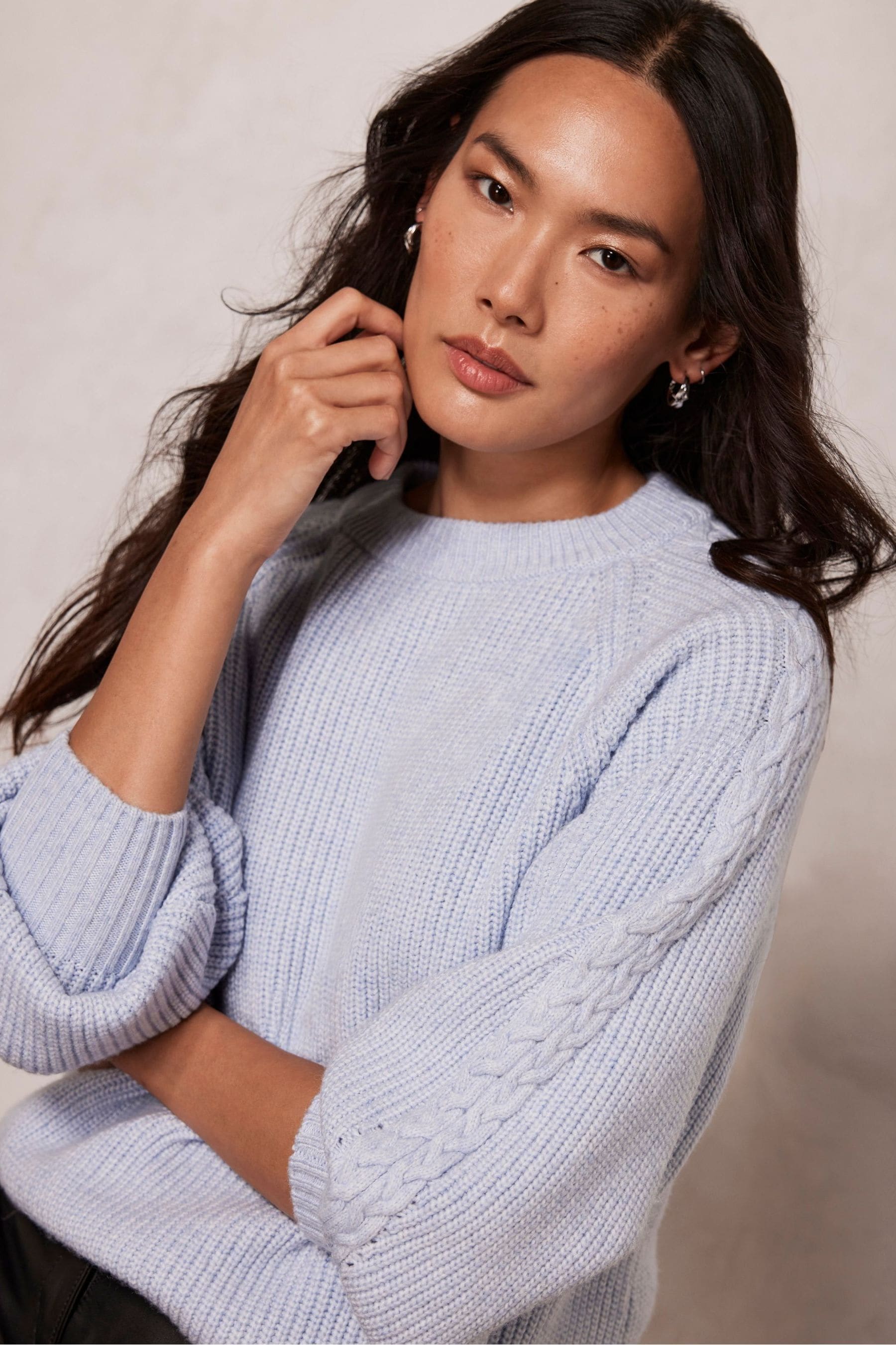 Mint Velvet Blue Cable Sleeve Jumper