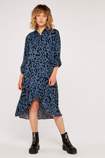 Apricot Blue Cheetah Oversized Shirt Dress