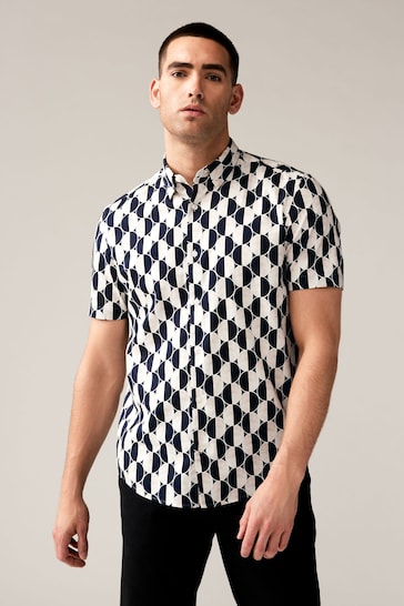 Black/White Printed Short Sleeve Shirt