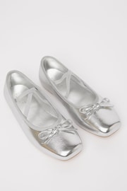 Lipsy Silver Flat Slip On Square Toe Ballerina - Image 1 of 4