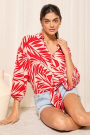 Friends Like These Red Long Sleeve Tie Front Button Through Printed Blouses - Image 1 of 4