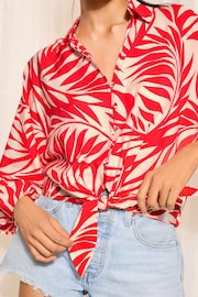 Friends Like These Red Long Sleeve Tie Front Button Through Printed Blouses - Image 3 of 4