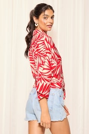 Friends Like These Red Long Sleeve Tie Front Button Through Printed Blouses - Image 4 of 4