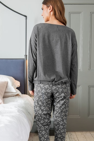 Pour Moi Grey Jersey Cotton French Bulldog Pyjama Set