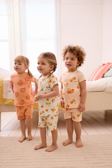Orange/White Peach Short Pyjamas 3 Pack (9mths-12yrs)