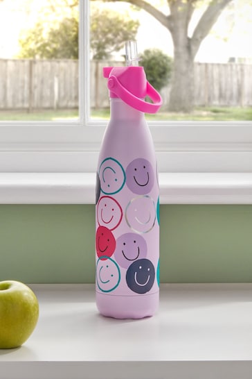 Pink Smiley Faces Metal Water Bottle