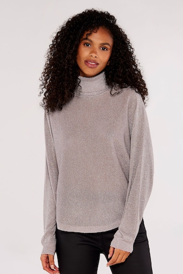 Apricot Pink Roll Neck Batwing Jumper