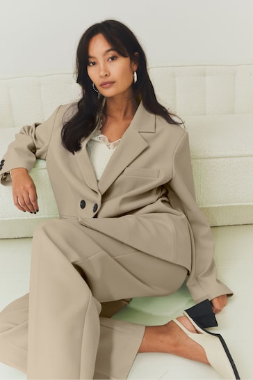 YAS Cream Oversized Double Breasted Tailored Blazer