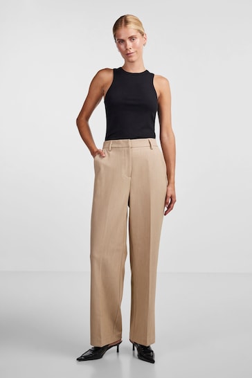 YAS Cream Wide Leg Tailored Trousers