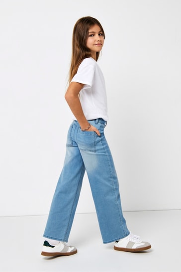 ONLY Blue Wide Leg Stretch Adjustable Waist Jeans