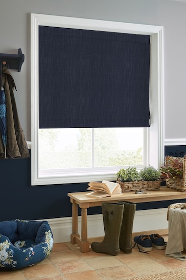 Laura Ashley Blue Swanson Midnight Made to Measure Roman Blind
