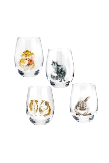 Set of 4 White Royal Worcester Wrendale Tumbler Glasses